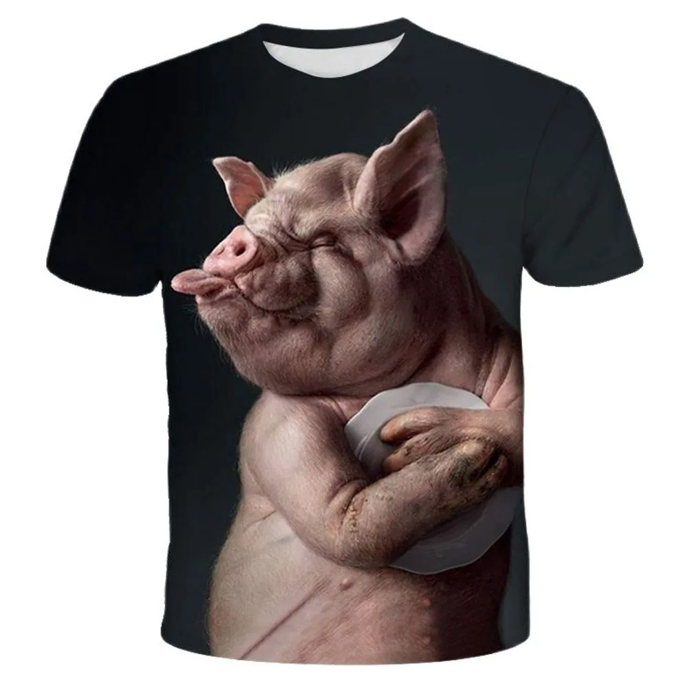 

3D funny pig print men's t-shirt street wear round neck loose short sleeve casual oversized t-shirt men's wear