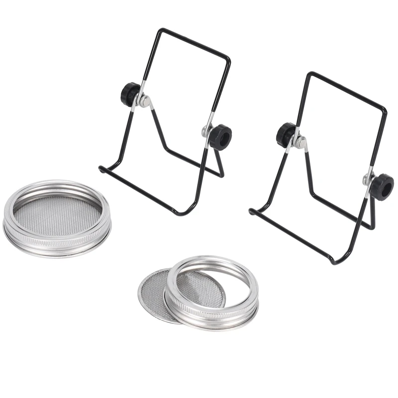 

Sprouting Jar Mesh Lids Kit - 4 Pcs Sprouting Lids Stainless Steel Screen 2 Sprouting Stands Pack Foldable Adjustable