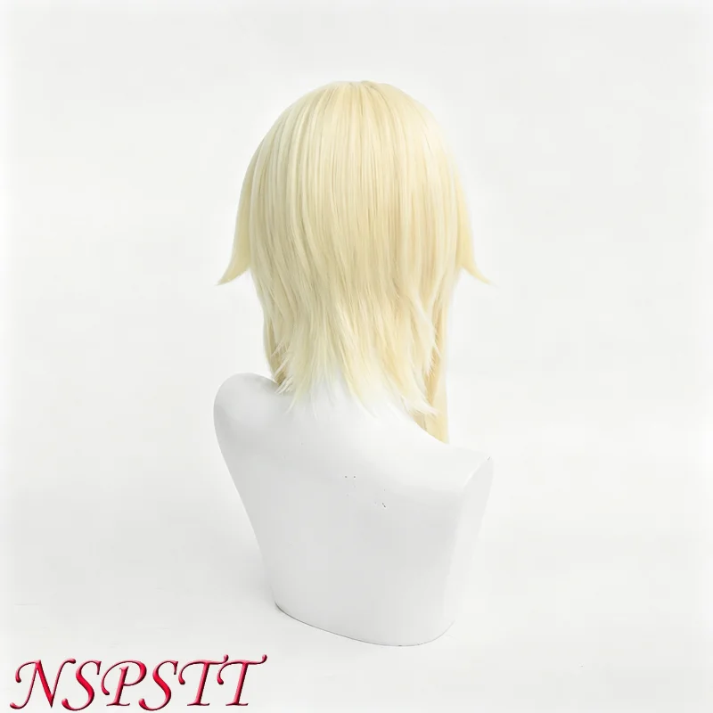 Фото Парик для косплея NSPSTT Genshin Impact Lumine Aether, 45 см, бледно-золотистый, из синтетических волос, для аниме-костюмов и аксессуаров №3