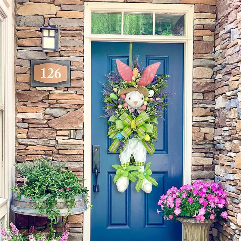 

Easter Rabbit Wreath For Front Door Easter Bunny Door Pendant Ornament Easter For Home Decor Easter Garden Decoration Supplies