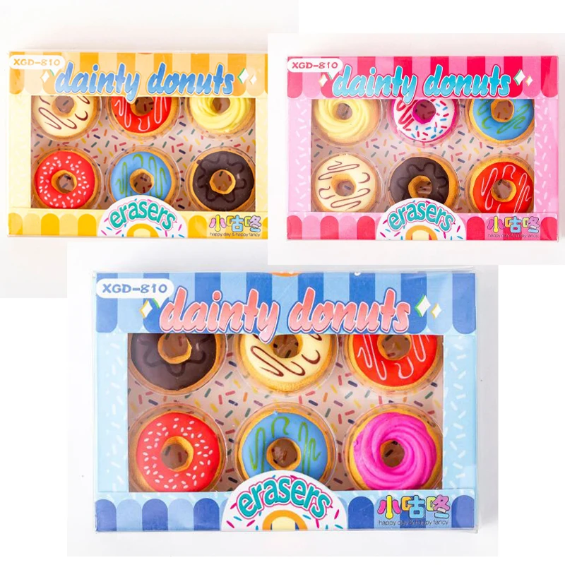 6pcs/pack Candy Doughnuts Eraser Kawaii Stationery Cute Rubber Eraser for Kids Primary School Student Gift Office Supplies