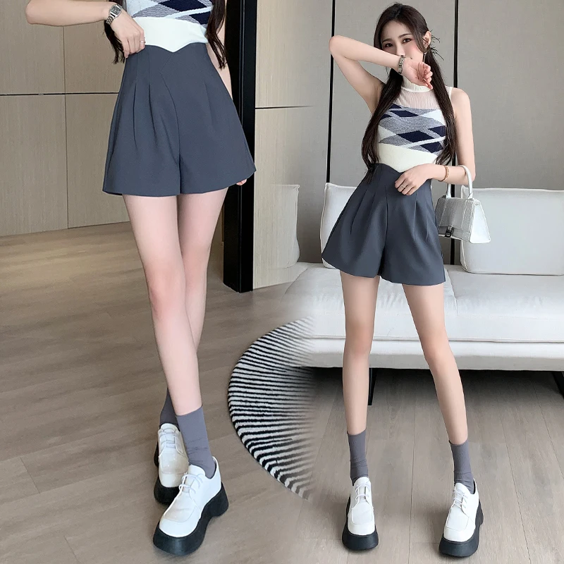 Korean Fashion Shorts for Women 2023 Summer Suit Shorts Women New High Waist Shorts Casual Wide Leg Pants A-line OL Shorts Skirt