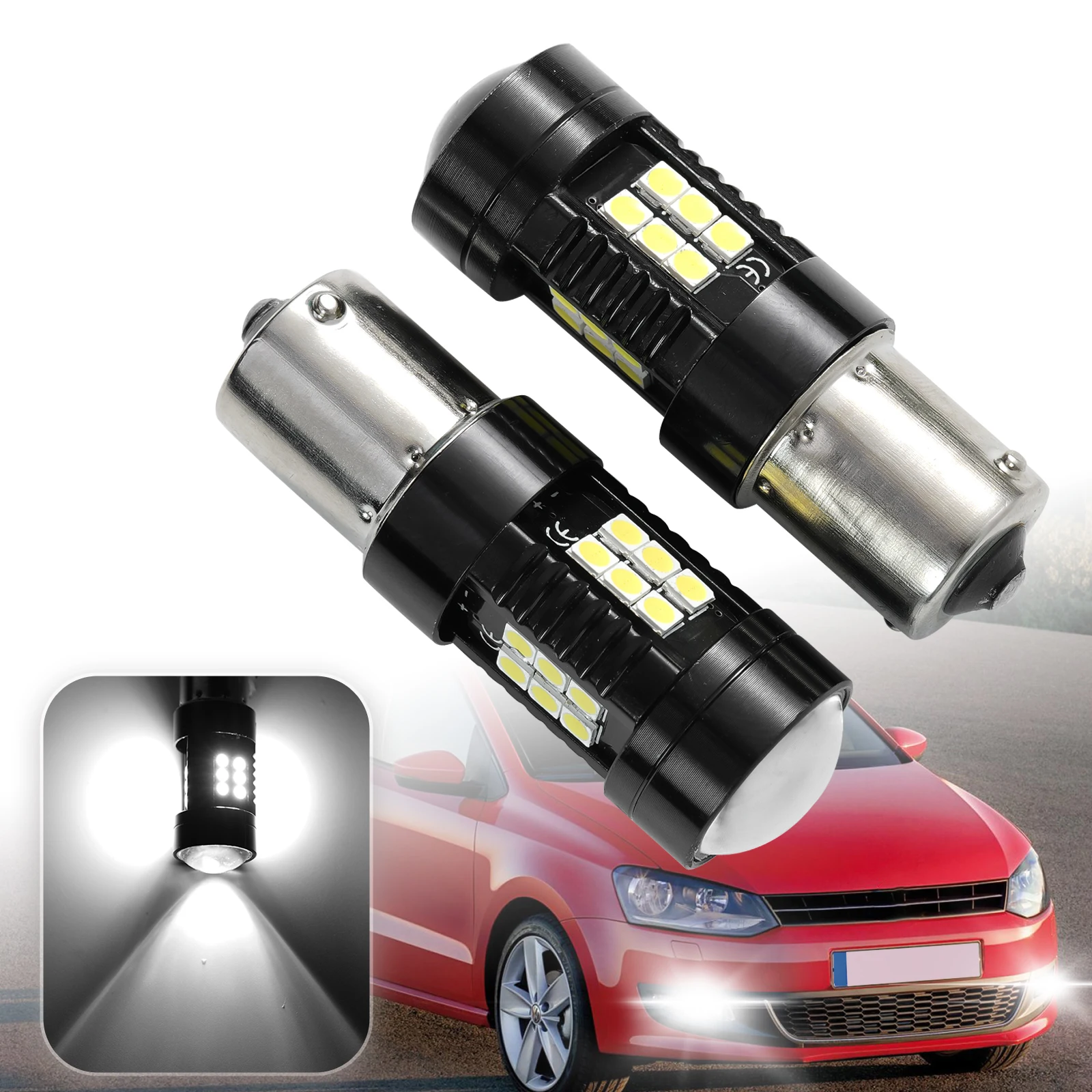 

2 шт. белая светодиодная лампа Canbus P21W 1156 BA15S для VW 09-14 Polo Mk5 Gti 6R Passat B7 Skoda светодиодная лампа дневного света DRL