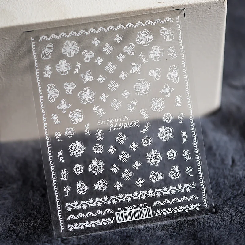 

1 Sheet White Flowers Nail Art Adhesive Stickers for Nails Cute Paper Parts Decals DIY Decoration Designs Manicure Accessories