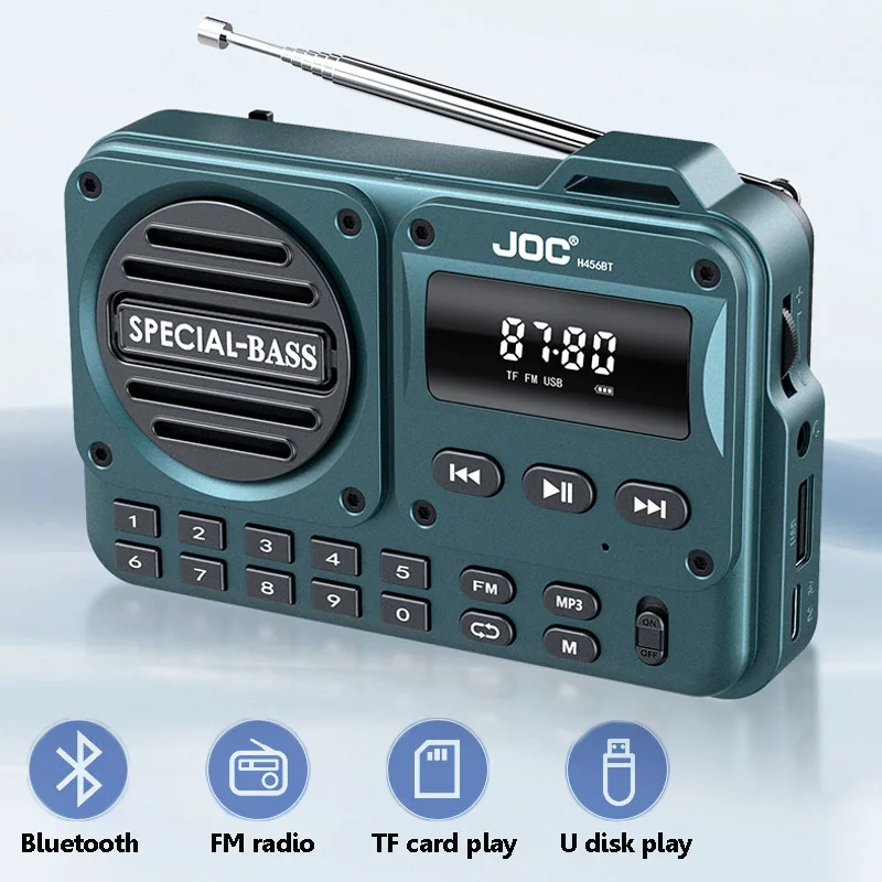 Фото Мини-портативный FM-радио HD-экран Радиоприемник Беспроводной бас-динамик Bluetooth Музыкальная шкатулка с TF-картой U-диском 3,5 мм Гарнитура Jac №1