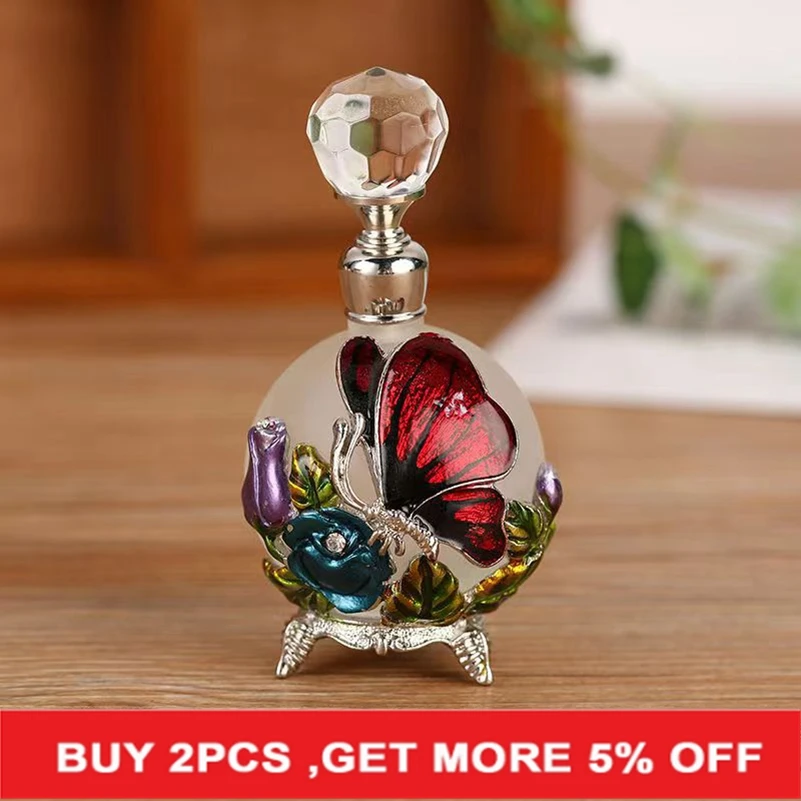 

Arabian Style 25ml Vintage Perfume Bottle Antique Butterfly Metal Empty Glass Dropper Women Girl Gift