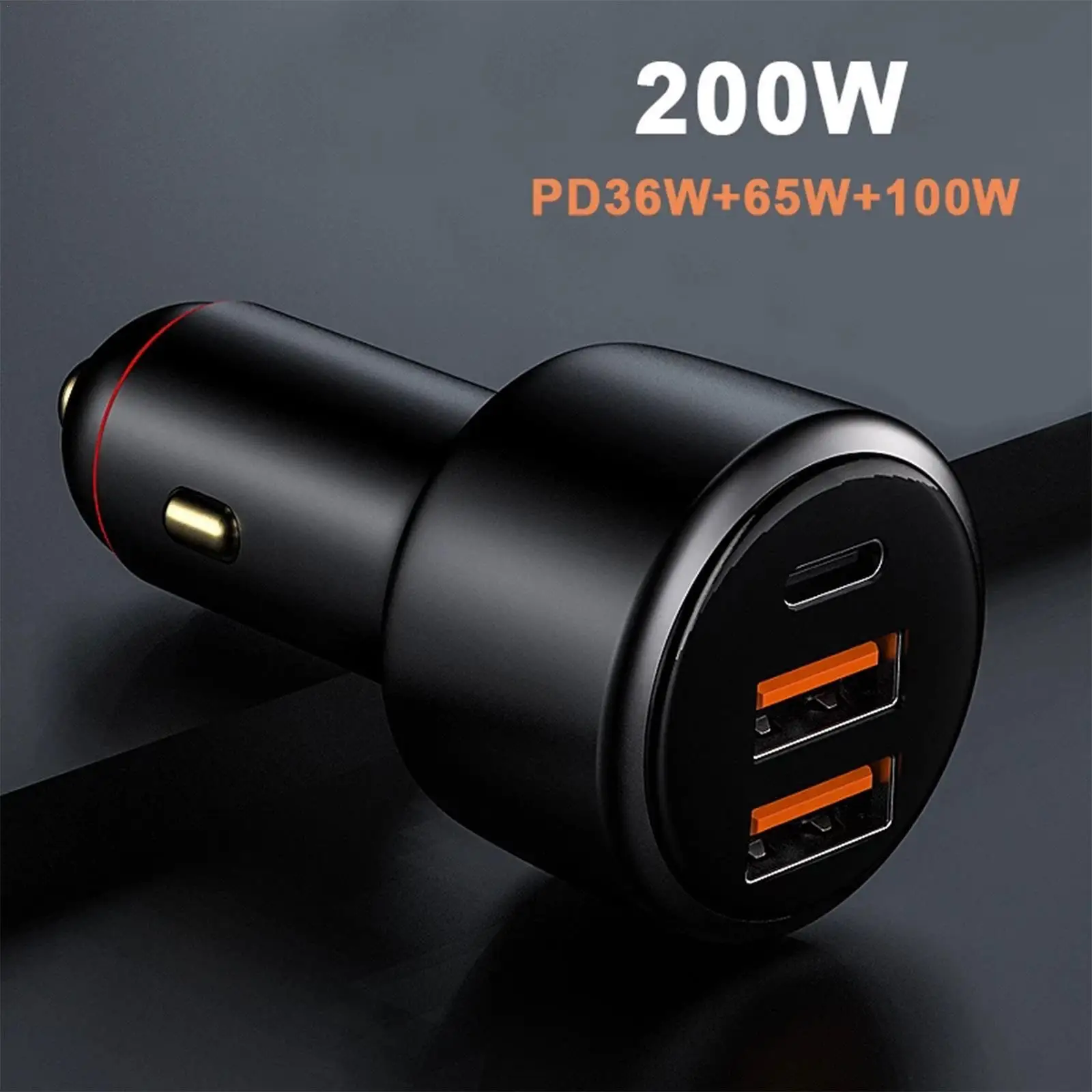 

200W Car Charger PD3.0 Fast Charging Multi-function Cigarette Lighter Flash Charge One Drag Three for Phone Bluetooth and Table