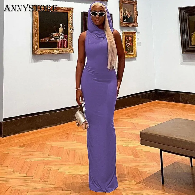 

Solid Hoodies Sleeveless Slit Sexy Slim Maxi Dress 2023 Summer Women Fashion Y2K Clothes Streetwear Party Casual Biker