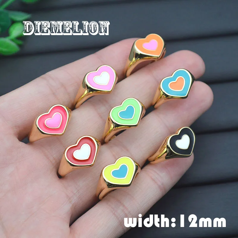 

10pcs/Lot New Ins Creative Cute Colorful Double Layer Love Heart Ring Drop Oil Metal Heart Rings for Women Girls Fashion Jewelry