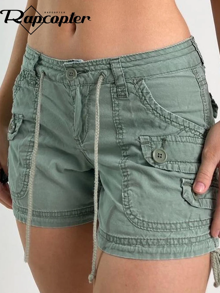 

Шорты-карго Rapcopter y2k с карманами, зеленые спортивные Джоггеры в стиле ретро, с заниженной талией, повседневные штаны в стиле Харадзюку, 90-х