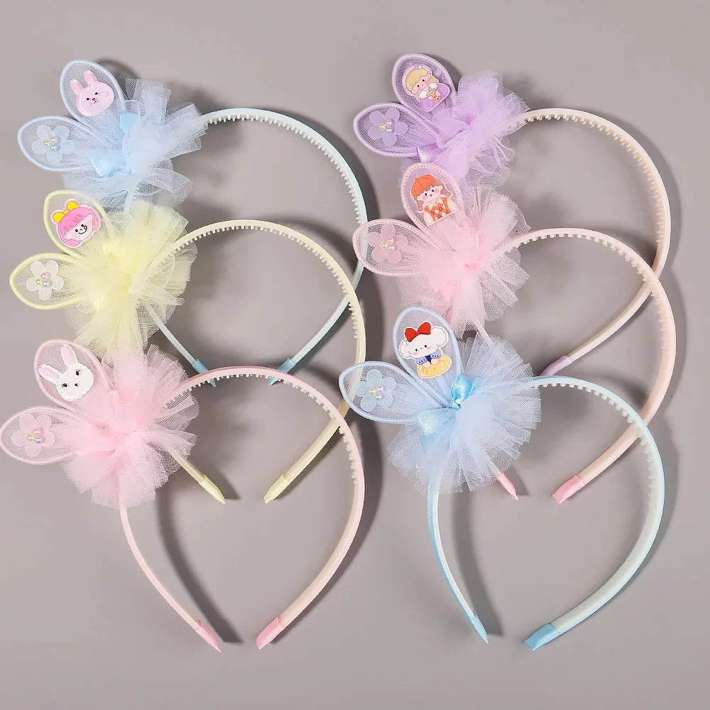 

1pcs Random Styles Cute Organza Rabbit Ears Hair Bands for Girls Sweet Princess Bow Hairbands Pearl Hair Accessories Kids Gift