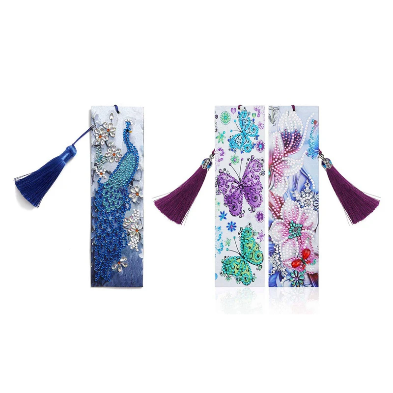 

Лидер продаж, набор из 3 бриллиантов «сделай сам», набор кожаных закладок с кисточками, 2 набора бабочек и цветов и 1 набор павлинов