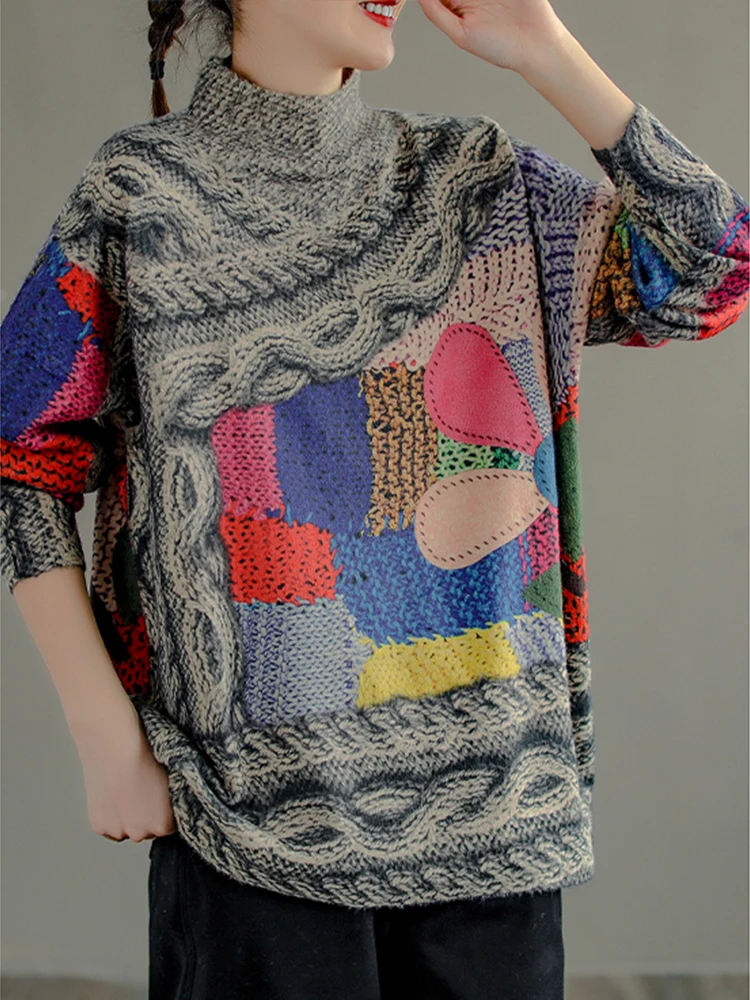 Женский вязаный свитер Max LuLu элегантный теплый пуловер с высоким воротником