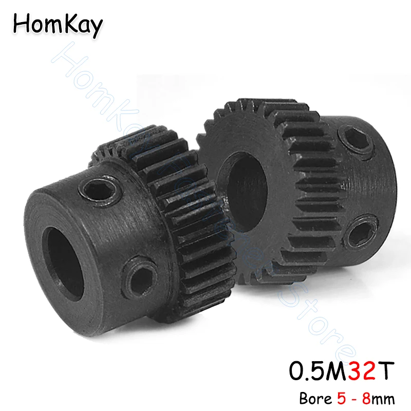 Mod 0.5 32T Spur Gear Bore 5 6 8mm 45# Steel Blackening Transmission Gears 0.5 Module 32 Tooth Pinion DIY Accessories