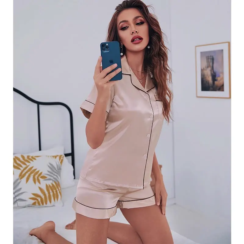 New Summer Spring Luxury Two Piece Soft Elegant Pajama Shorts Pajamas Sets Silk Plus Size Sleepwear Satin Pj Set For Women