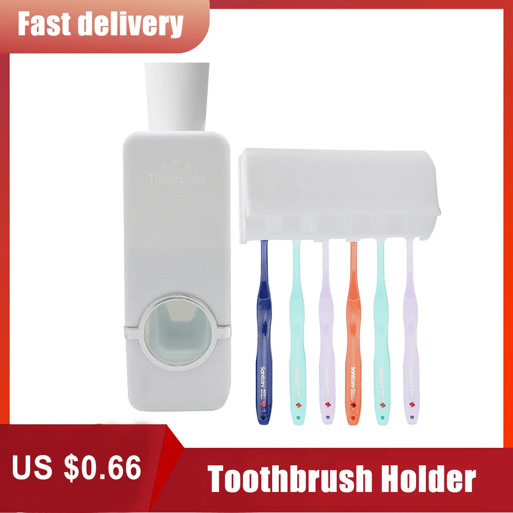 

Home Decoration Wall-mounted Toothbrush Holder Bathroom Products Automatic Toothpaste Dispenser Squeezer Without Punching Tool