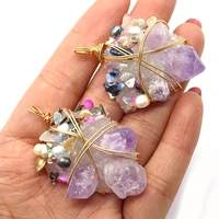 exquisite irregular natural stone amethyst pendant 33 45mm pearl winding charm jewelry making diy necklace earring accessories