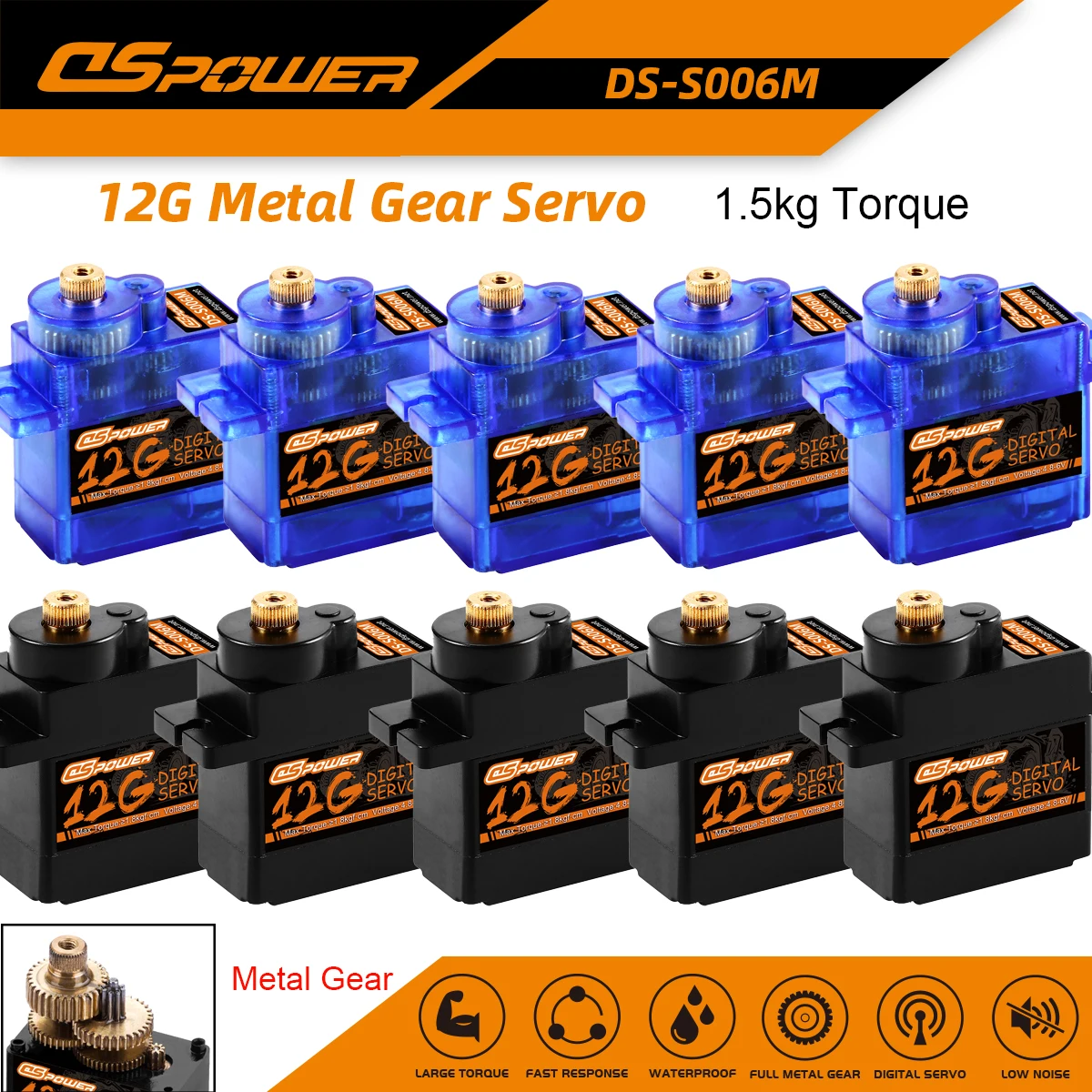 

DSpower 1/5/10/20pcs SG90 MG90S 9g 12g Mini Micro Servo Metal Gear Servo for 450 Helicoper SCX24 1/24 RC Car WLtoys Airplane