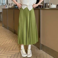 summer womens vintage pleated midi long skirt female korean casual high waist solid chiffon skirts 2022 fashion jupe faldas