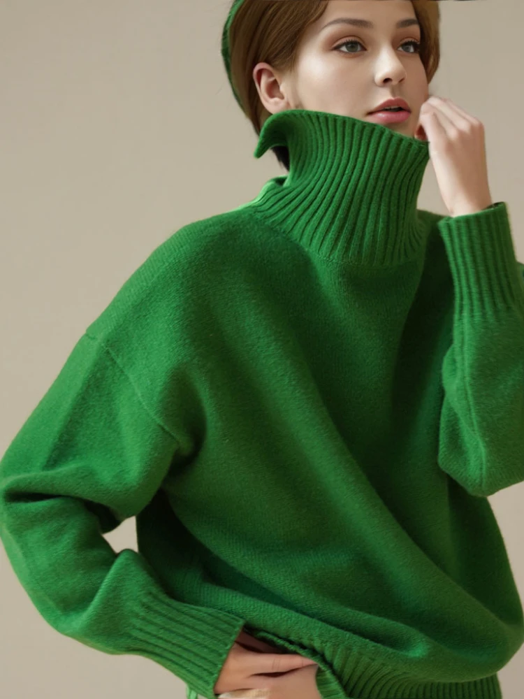 

JIAMI высококачественный зеленый джемпер с воротником-лодочкой осень/зима 2023 водолазка оверсайз вязаный свитер с спущенными плечами широкими рукавами