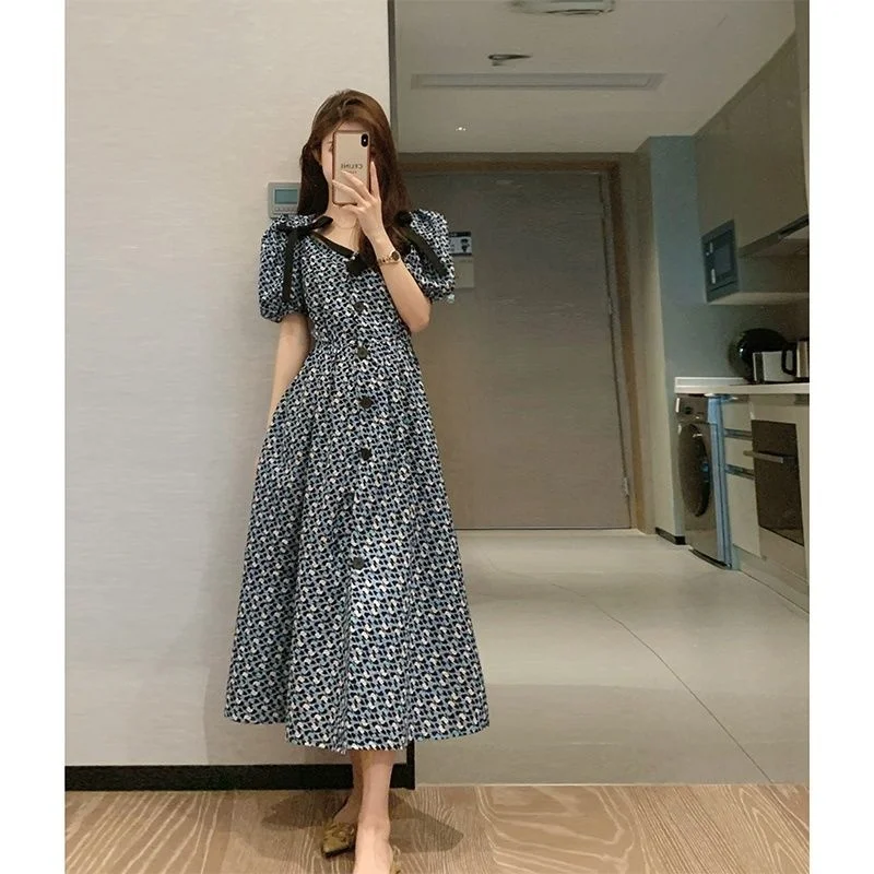 

2022 Women Summer Vintage Floral Sundress Short Sleeve Bodycon A-line Midi Dress Elegant Dresses For Female Tunic Vestido Casual