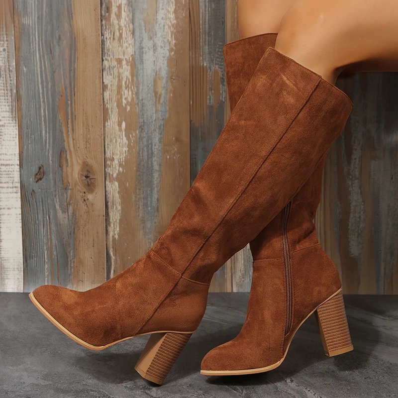 Купи Beautiful Winter Women Thigh High Boots Heel Over The Knee Suede Boots Women Western Booties Designer Shoes Woman Brown Boots за 1,594 рублей в магазине AliExpress