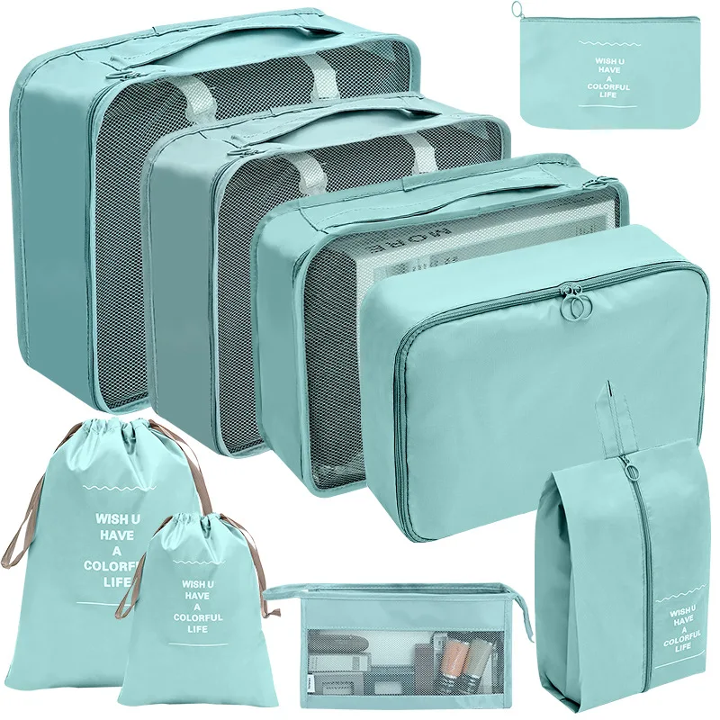 

9 Piece Set Travel Storage Bag Foldable Toiletries Organizer For Clothes Shoe Underwear Luggage Packing Cube Suitcase Tidy Pouch