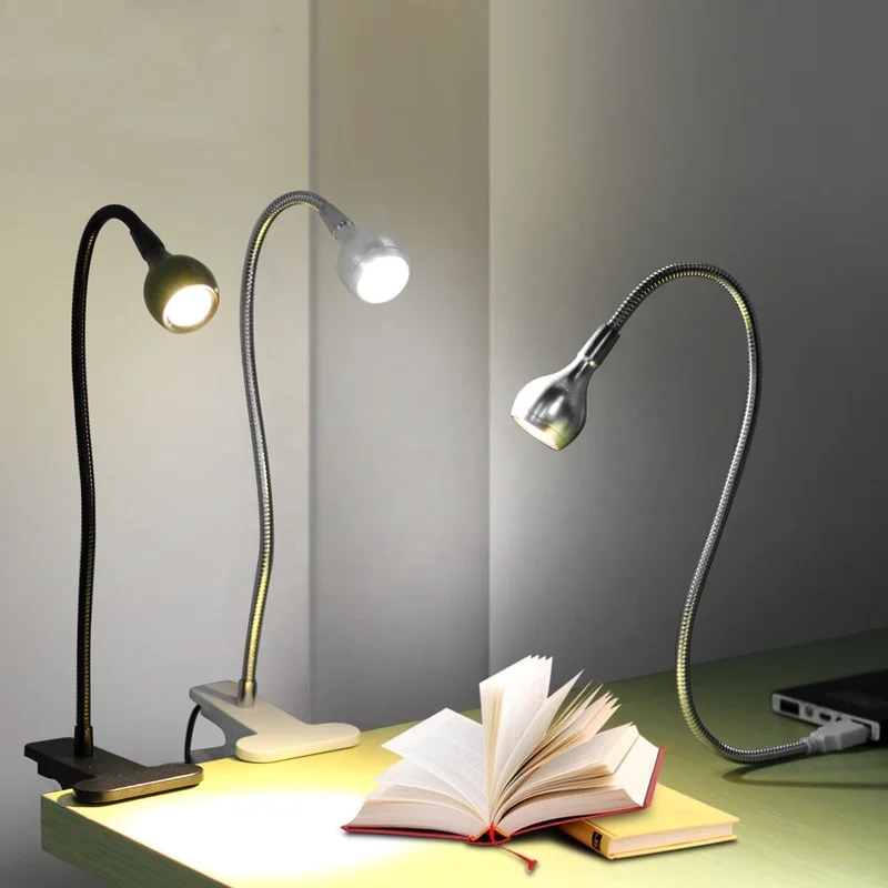 

USB Power Clip Holder LED Table Light Night Lamp 1W Flexible LED Reading Desk Lamp Switch On/Off Desk Lamp for Bedroom Office