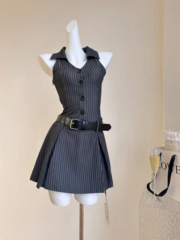 Женское винтажное мини-платье в полоску