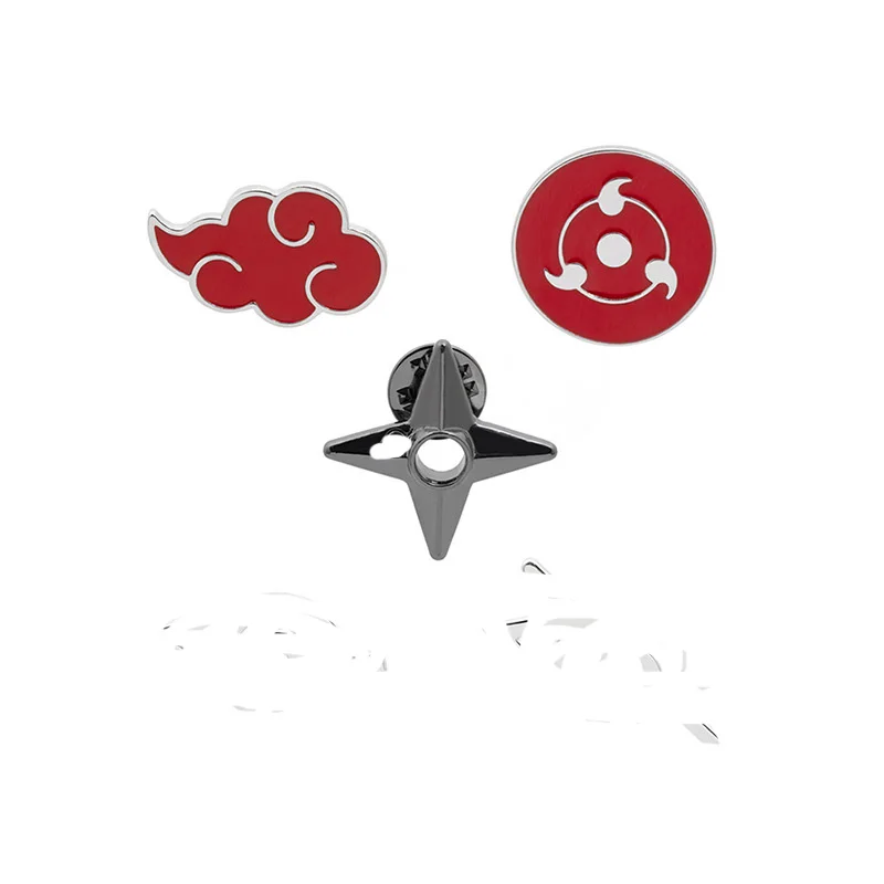 

Japanese Cosplay Akatsuki organization Red Cloud sign metal Brooches Kakashi Pins Women Men Sharingan Jewelry