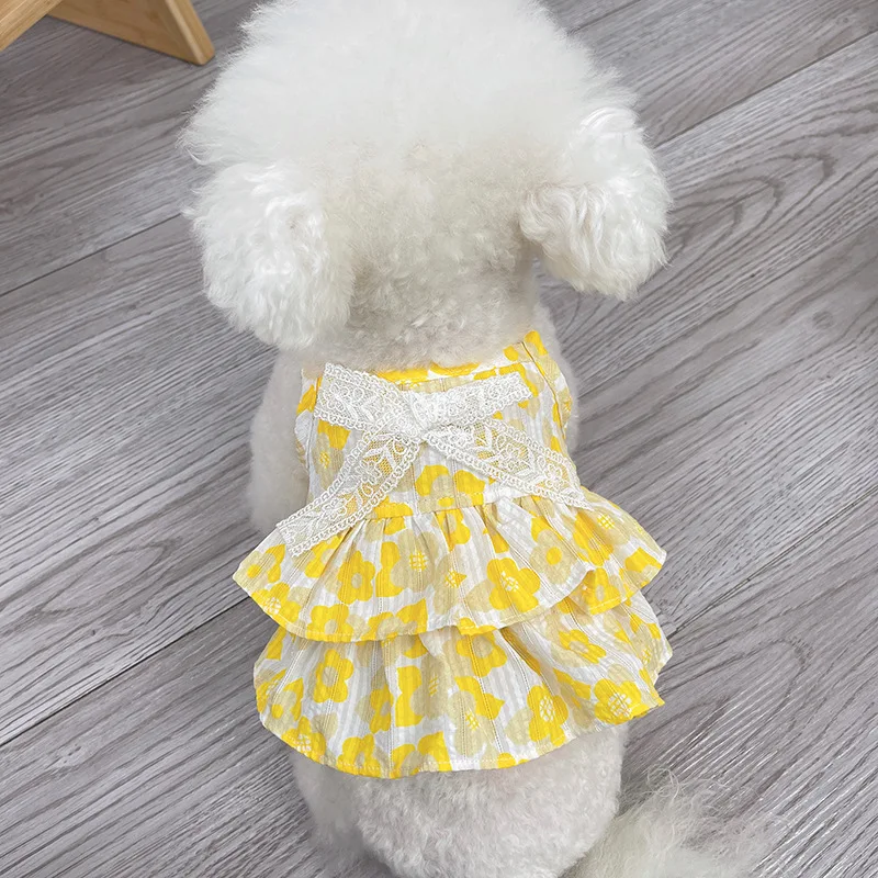 

Mi Jia ~ одежда для домашних животных на весну/лето, новая короткая юбка с бантом на бретельках, тонкая майка с мишками Тедди, собаками, кошками