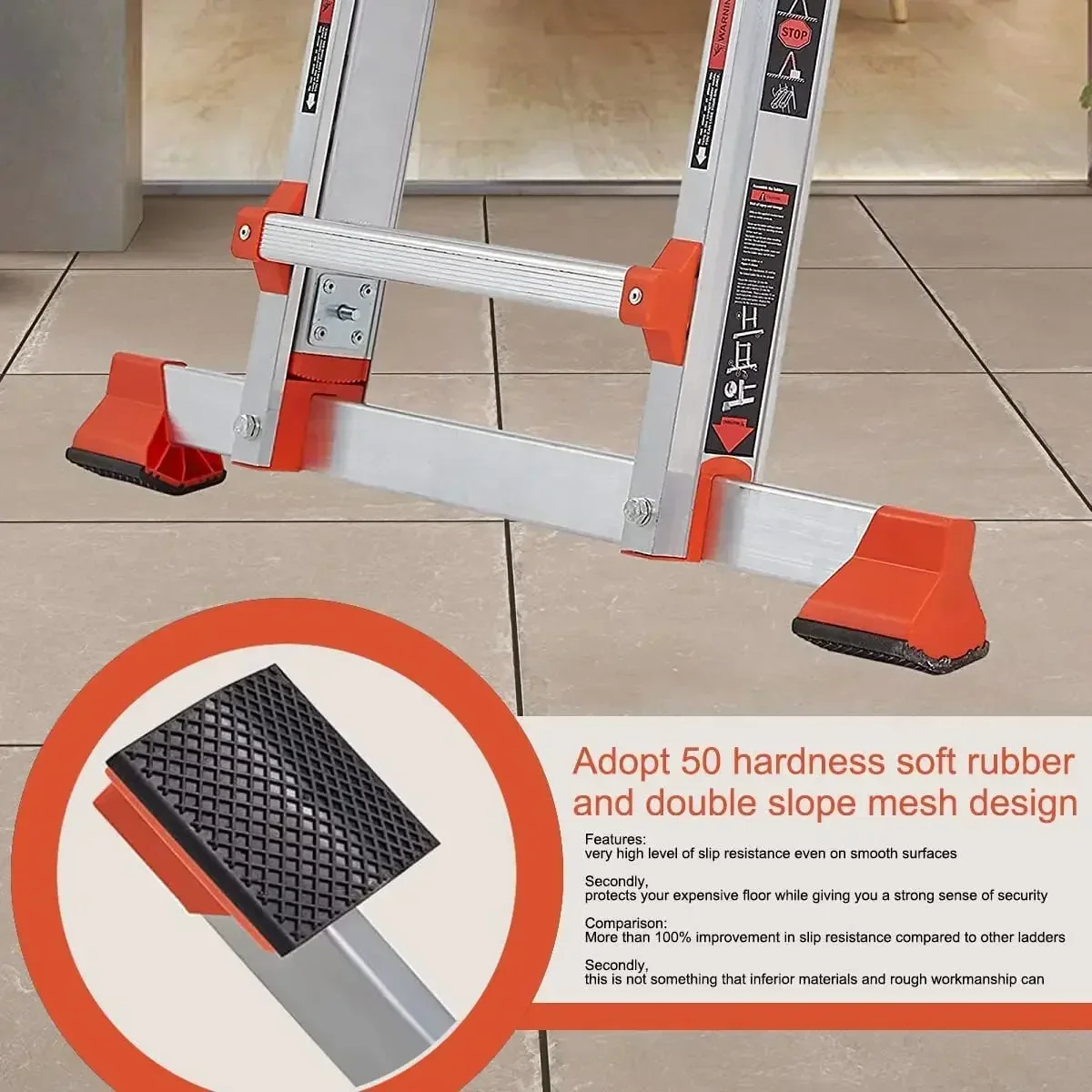 LANBITOU Ladder A Frame 4 Step Extension 14 FT Anti-Slip Multi Position & Storage Folding 330 lbs Security Load