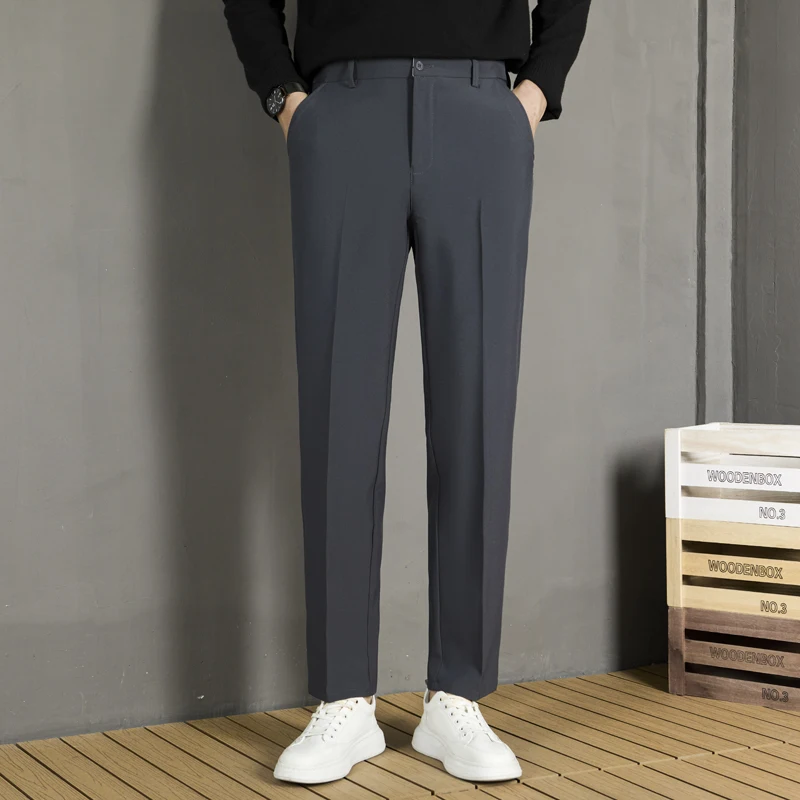 Suit trousers Fleece-lined Trousers 2024 Winter New Men's Straight Drape Casual Pants Business Non-Ironing Slim fit Sui...