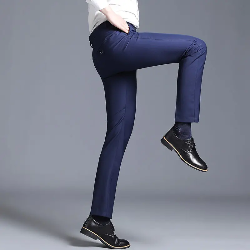 

Men's Spring Summer Fashion Straight Formal Trousers Plus Big Size Business Casual Long Pants Suit Pants Male Elastic C23