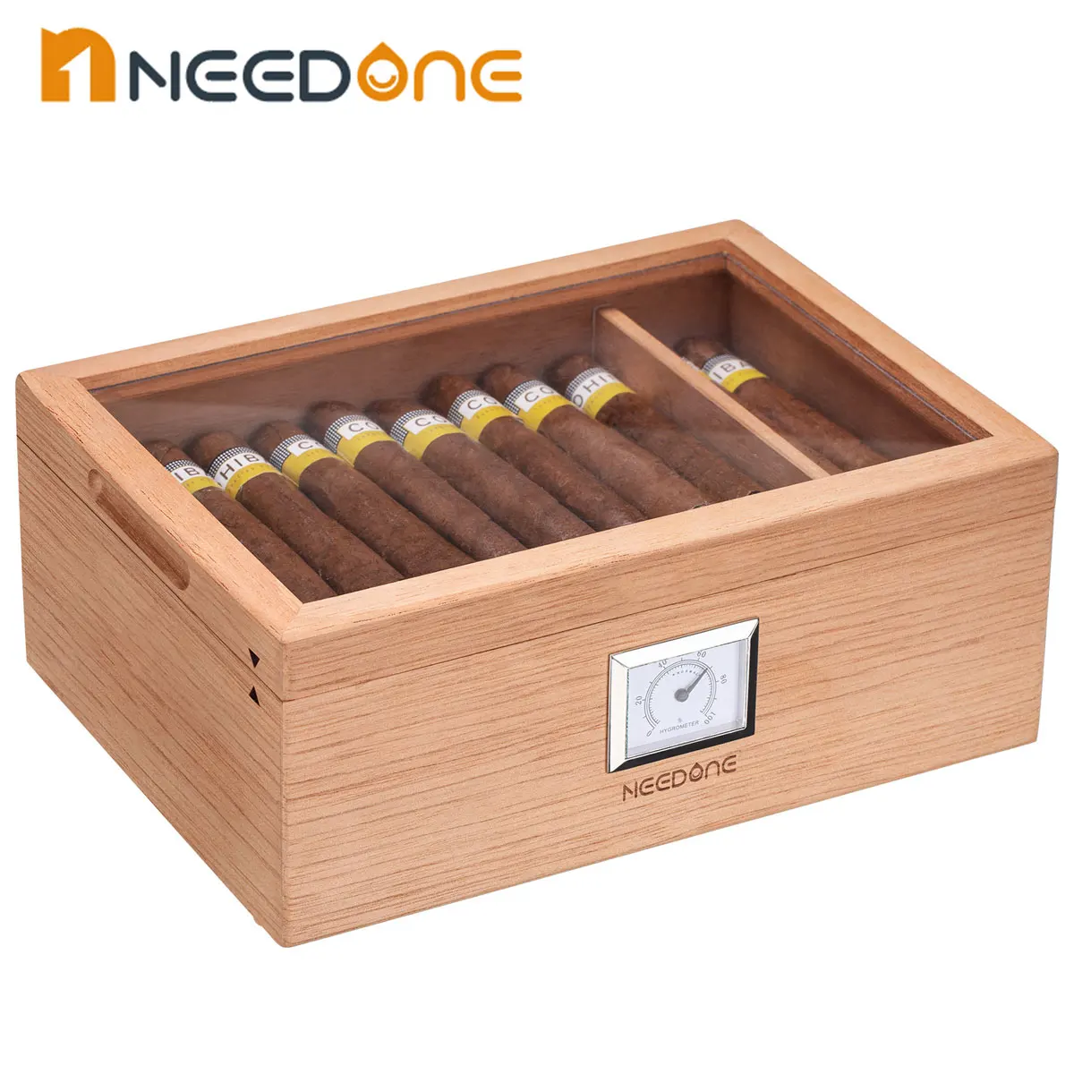 

NEEDONE Cigar Humidor With Hygrometer Humidifier Spanish Cedar Wood Portable Humidor Box Cigar Case Fit 30-50 Cigars Cabinet