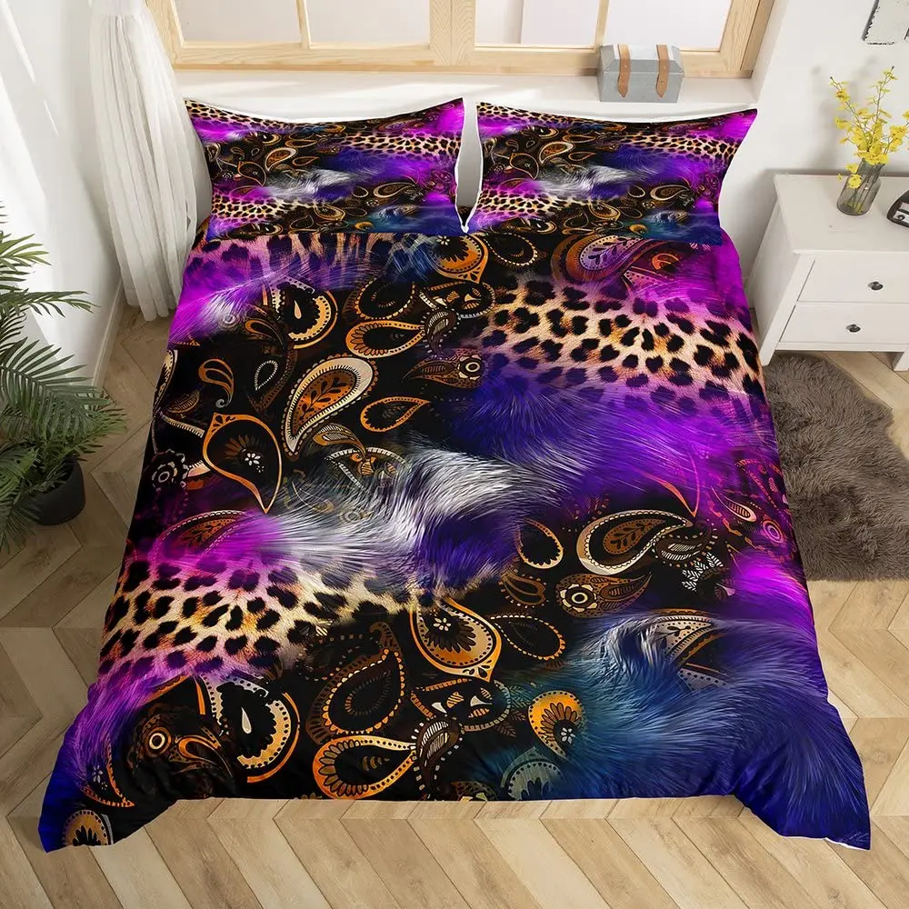 Comforter Cover with Pillowcase King Queen Size Bedding Set Animal Fur Pattern Duvet Cover Set Tiger Lion Cow Leopard Polyester images - 6