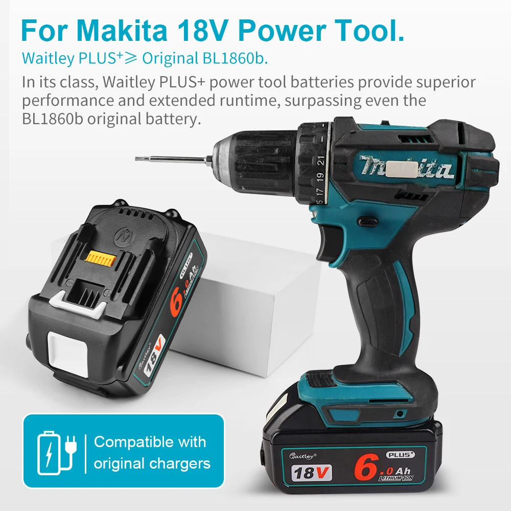 Мощный аккумулятор Waitley Plus для электроинструмента Makita 18 В литий-ионные