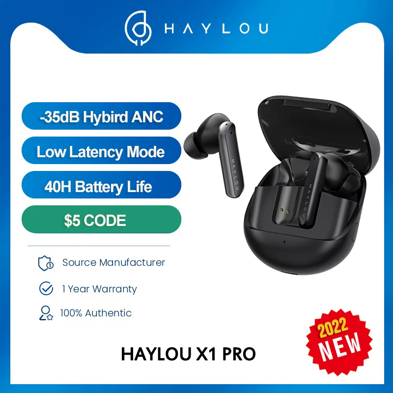 

HAYLOU X1 Pro Bluetooth 5.2 Headphone -35db ANC Noise Cancellation TWS Earphones Low Latency 40H Battery Life Wireless Earbuds