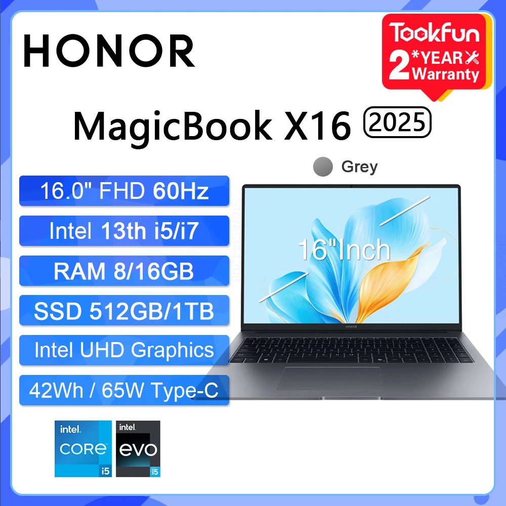 Ноутбук HONOR MagicBook X16, 2025, 16 дюймов, FHD Intel Core i5-13420H ...