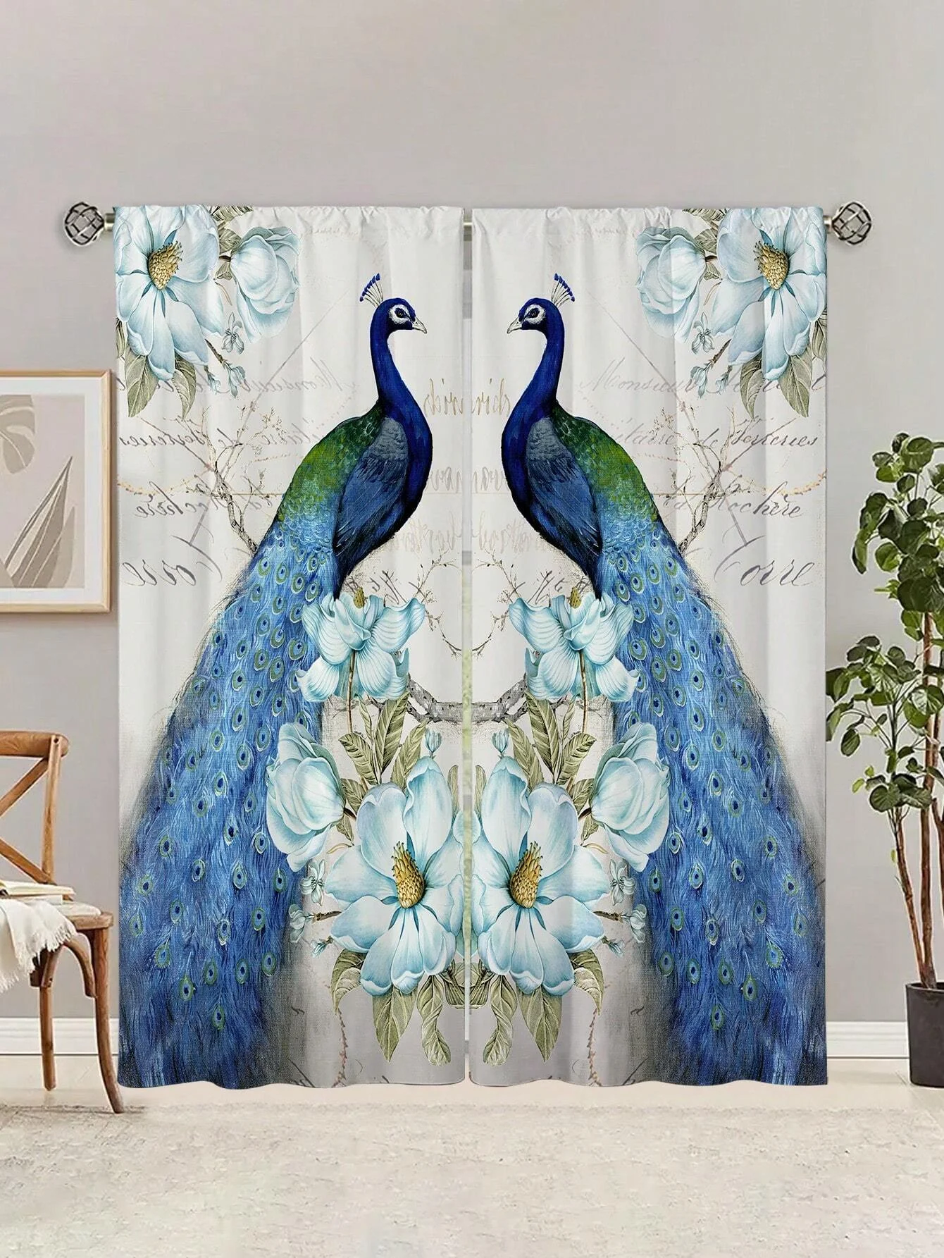 2 шт. декоративные занавески с принтом павлина