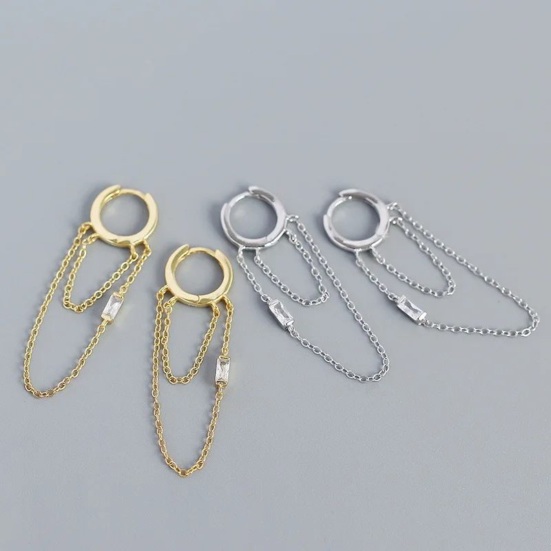 

Cute Romantic White Zircon Chain Long Tassel Earring for Women Small Hoop Earring Ear Buckle Piercing Jewelry Aretes De Mujer