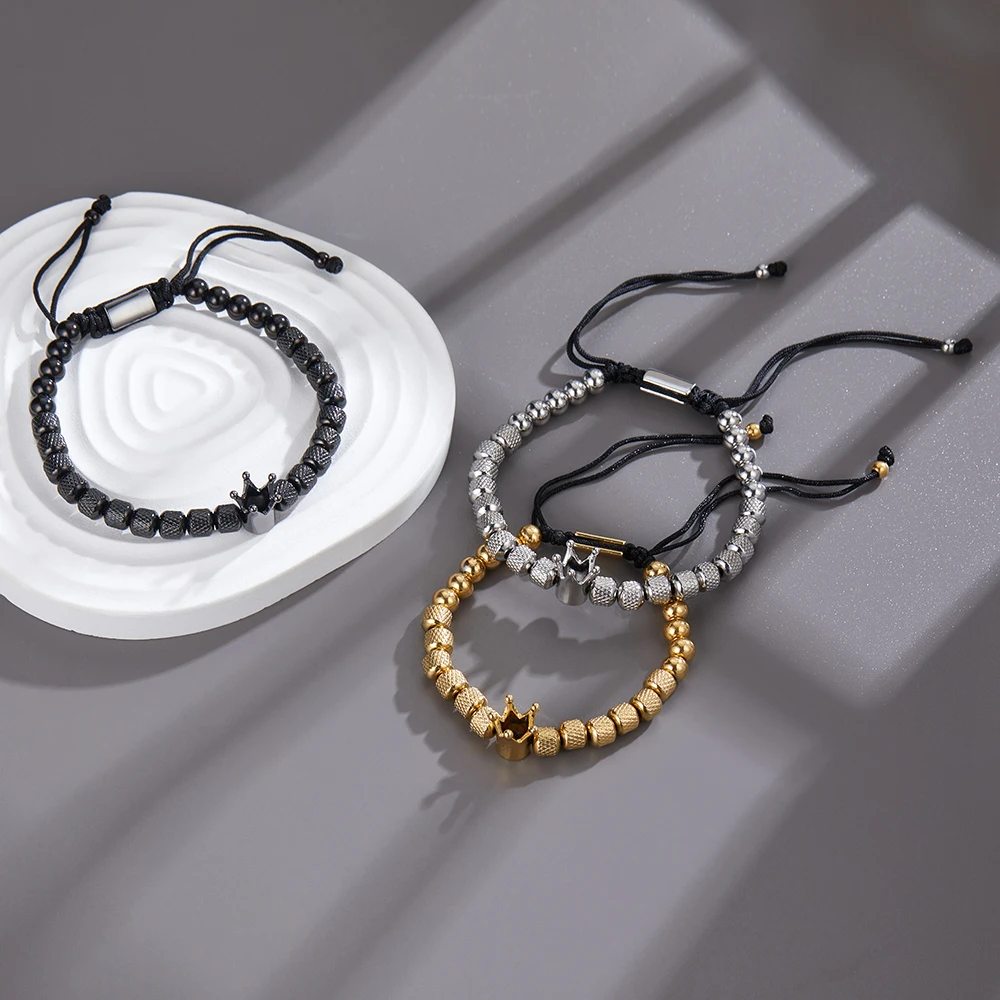 

Classical Handmade Braiding Bracelet Crown Cube Luxury Bead Stone Beaded Charm Adjustable Men Women Trendy Bracelet Jewelry