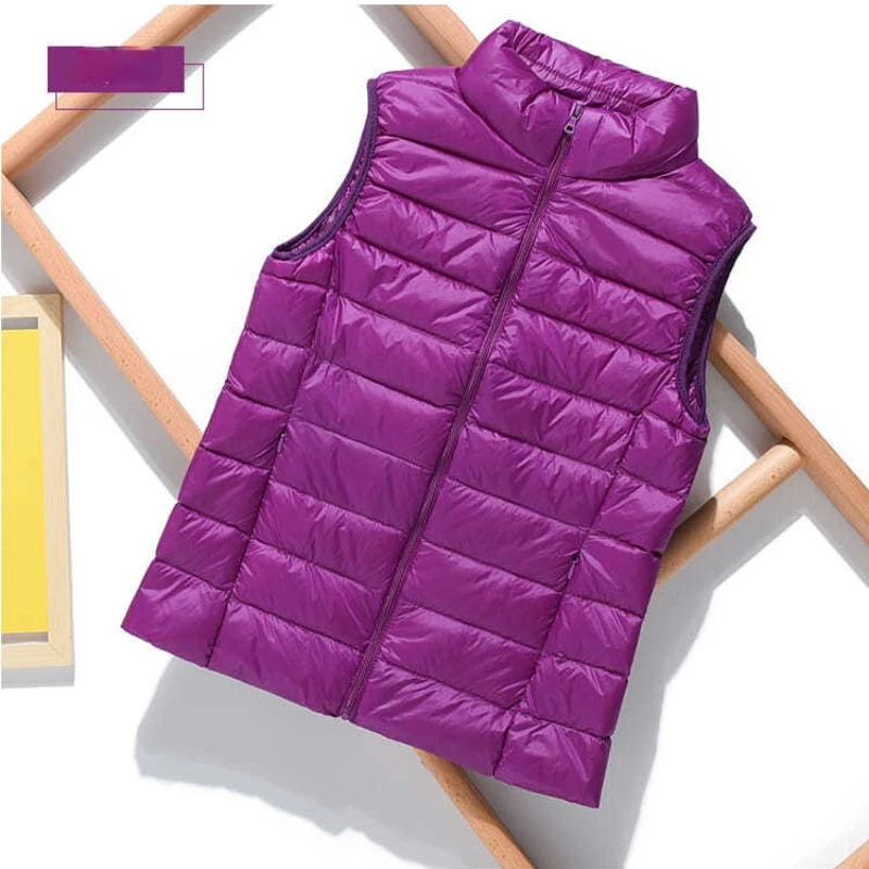 New New Lightweight Solid Color Women's Down Vest Short Vest Standing Collar Vest Lightweight 90% White Duck Down Coats Jacket