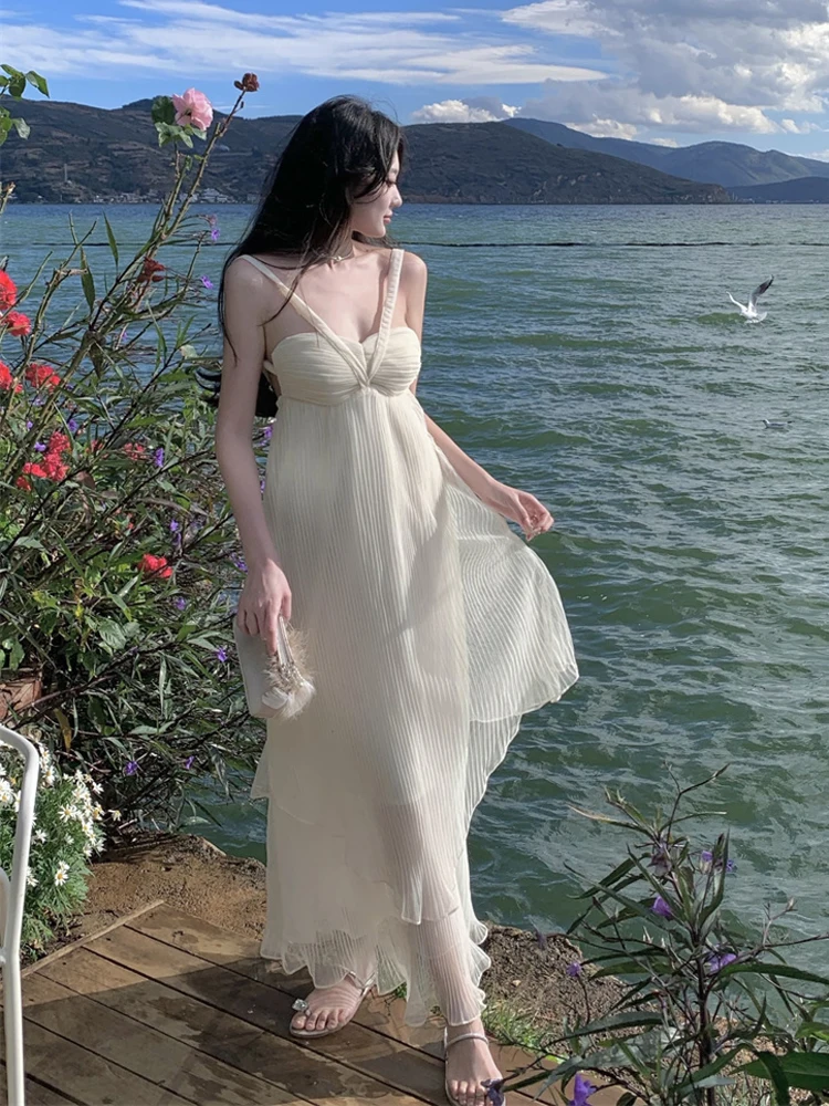 Женское платье-макси белое длинное платье в стиле ретро