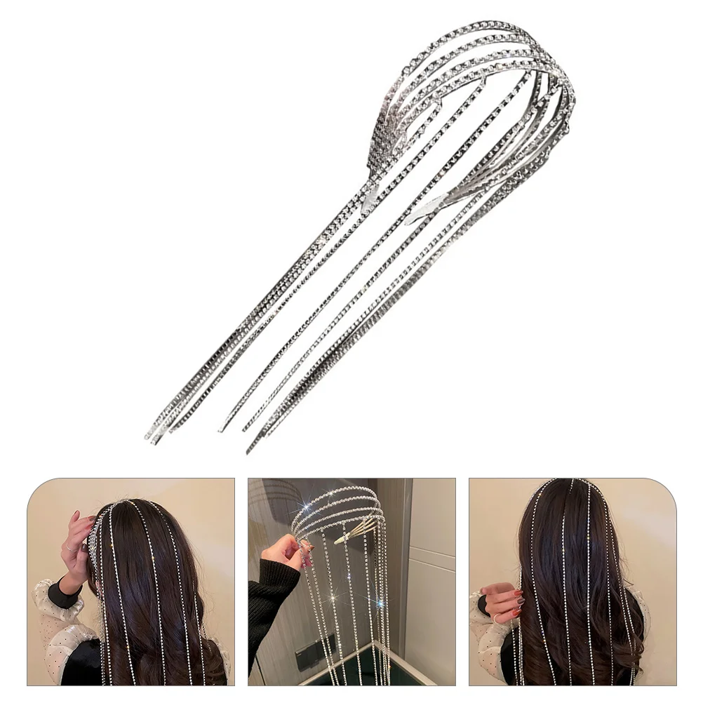 

Повязка на голову женская цепь ювелирные изделия кисточки стразы головной убор серебряные с волосами декоративные детали женский головной...