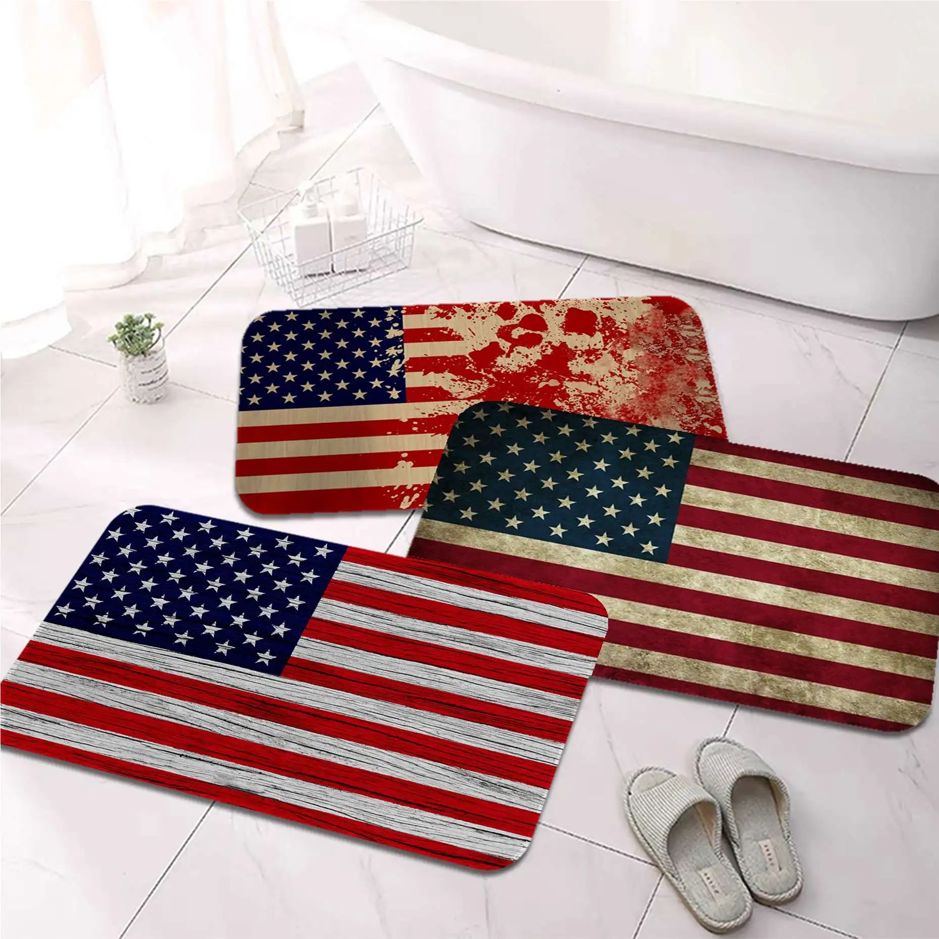 

Фланелевый напольный коврик с американским флагом и принтом США, декоративный ковер для ванной комнаты, нескользящий коврик для гостиной, к...