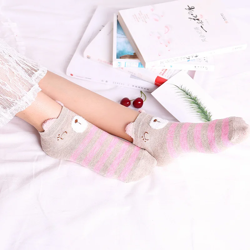 5Pairs/set Cartoon Women's Socks Casual Boat Socks 3D Pack Harajuku Animal Cute Invisible Funny Girl Ankle Sock Low Tube Hosiery
