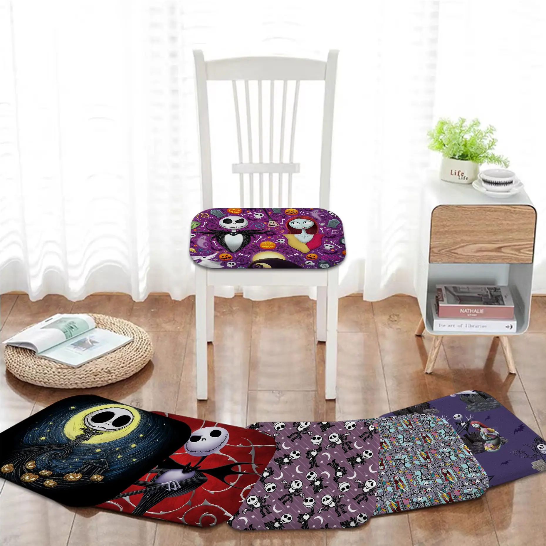 

Disney Jack Skellington Nightmare Nordic Printing Fabric Cushion Non-slip Living Sofa Decor Stool Tatami Office Sofa Cushion