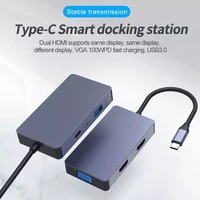 hot sale usb hub adapter 5 in 1 dual hdmi compatible 4k docking station hdd ssd vga pd100w fast charging new