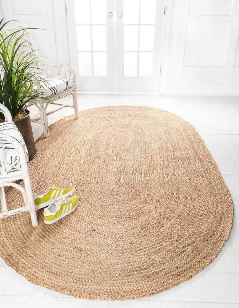 Oval Rug 100% Natural Jute reversible carpet braided modern living area rugs carpet  bedroom  living room decoration  home